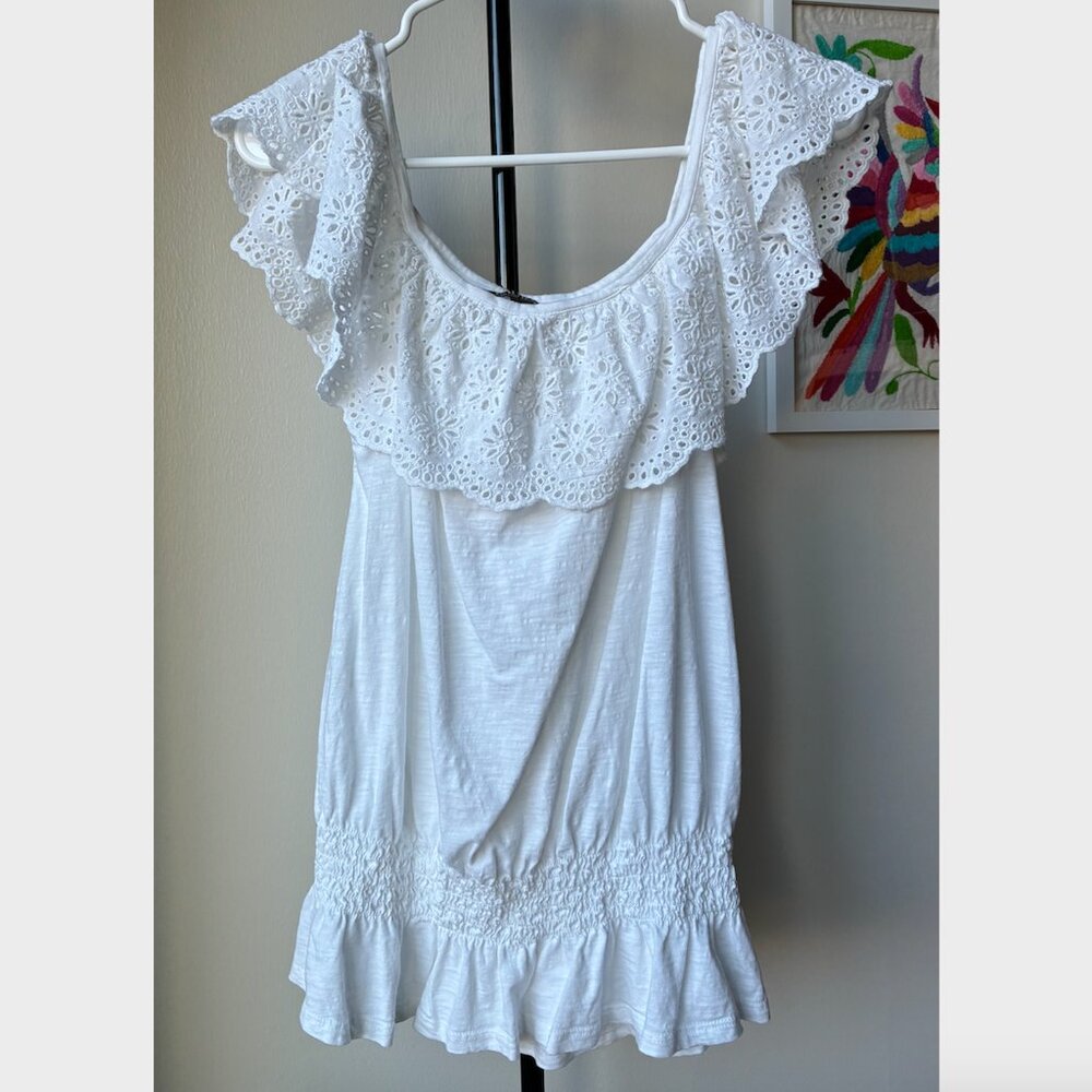 Lauren Ralph Lauren White Eyelet Top Sleeveless Top - Size M